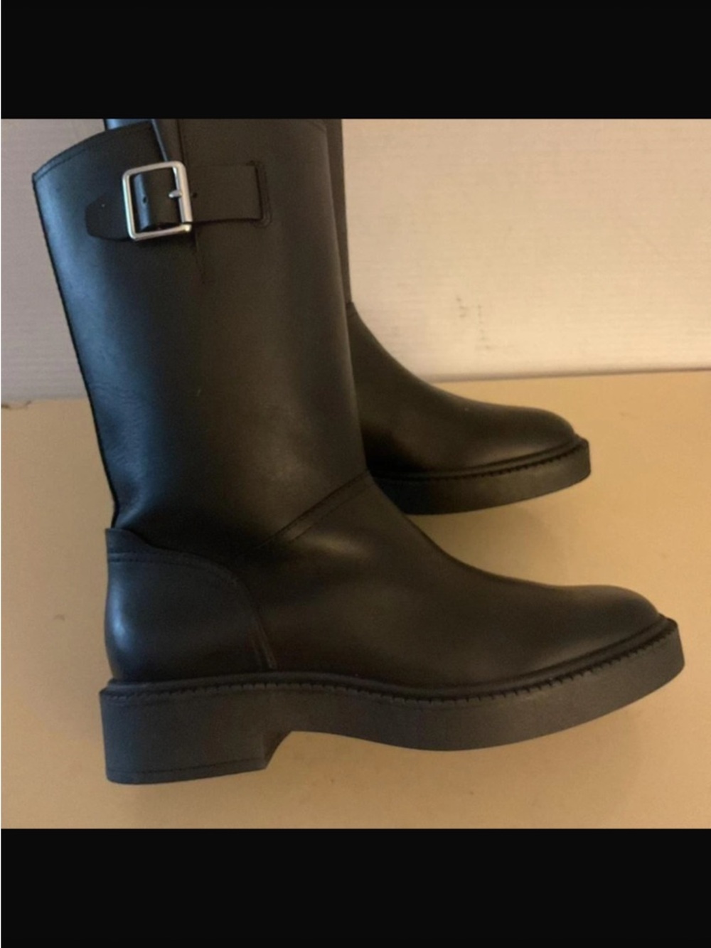 Vince Black mid calf Leather Riding Boots - Picture 2 of 7